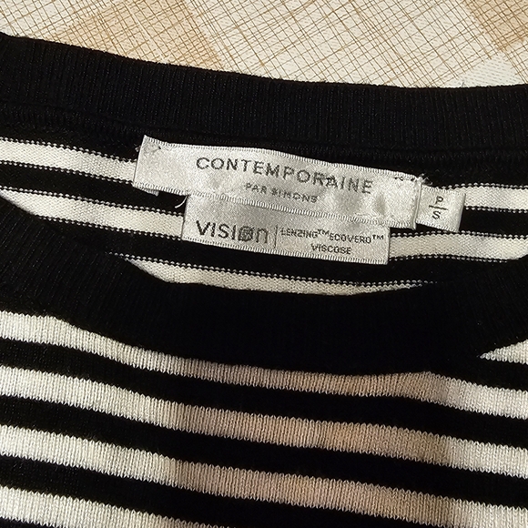 CONTEMPORAINE PAR SIMONS Woman Striped Long Sleeves Knit sz.S           V-BL - Picture 6 of 7